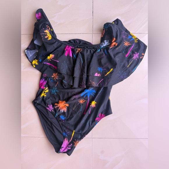 Infamous Swim Colorful Floral Swimsuit palm trees stamped size XL - Picture 15 of 16